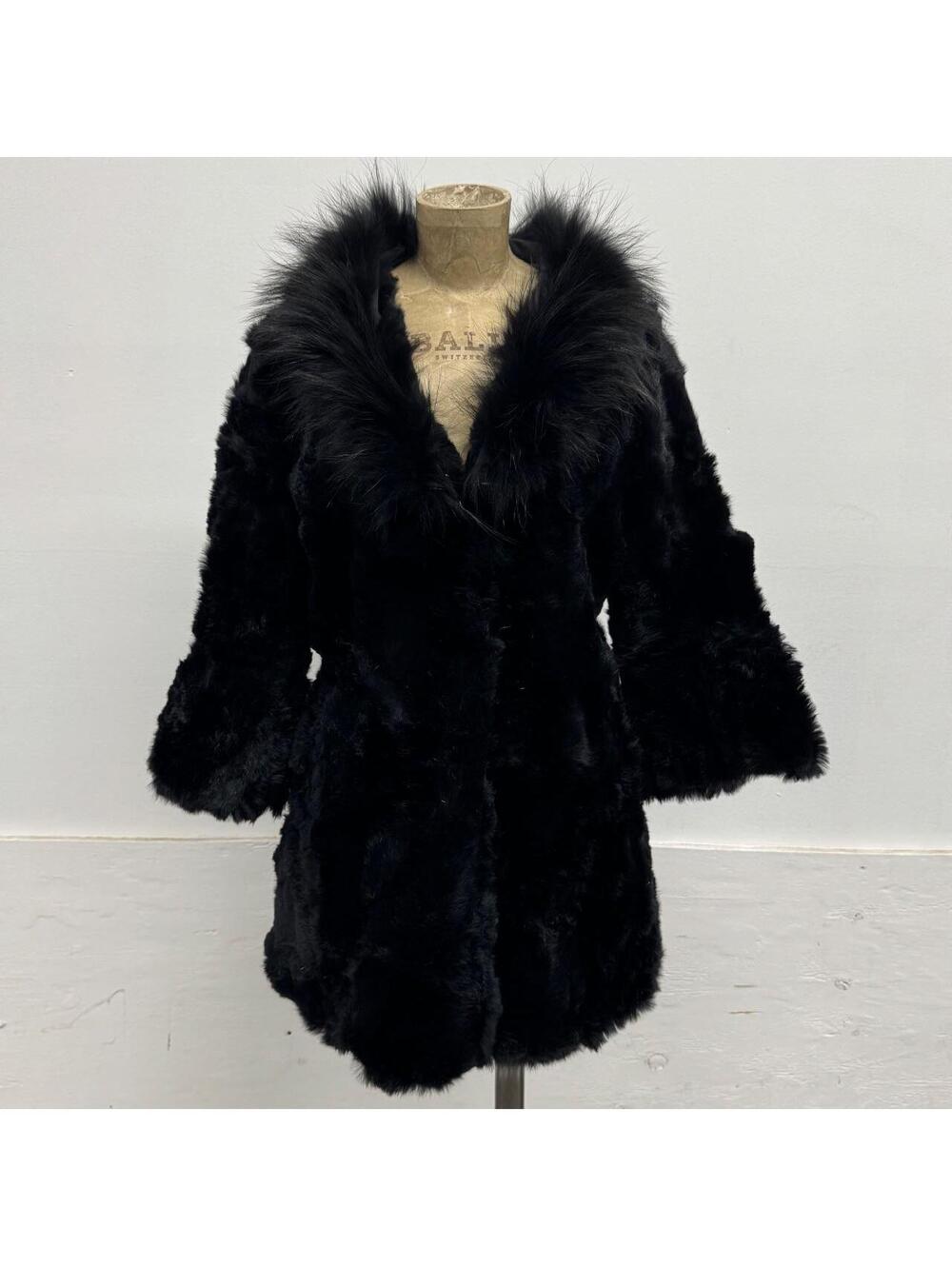Vintage Y2K Black Rabbit & Fox Fur Jacket Coat